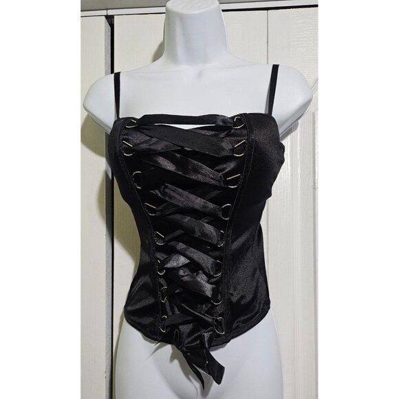 Spirit Halloween Front Lace Up Corset Black Cat Witch Goth Vampire Sexy Costume - Picture 1 of 6